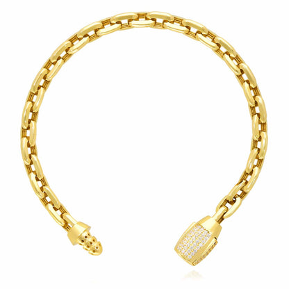 14K Gold CZ 6mm Barrel Lock Parallel Oval Cable Bracelet 7.5"