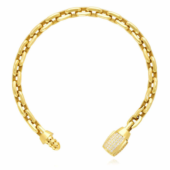 14K Gold CZ 6mm Barrel Lock Parallel Oval Cable Bracelet (Hollow) 7.5" - WJD Exclusives