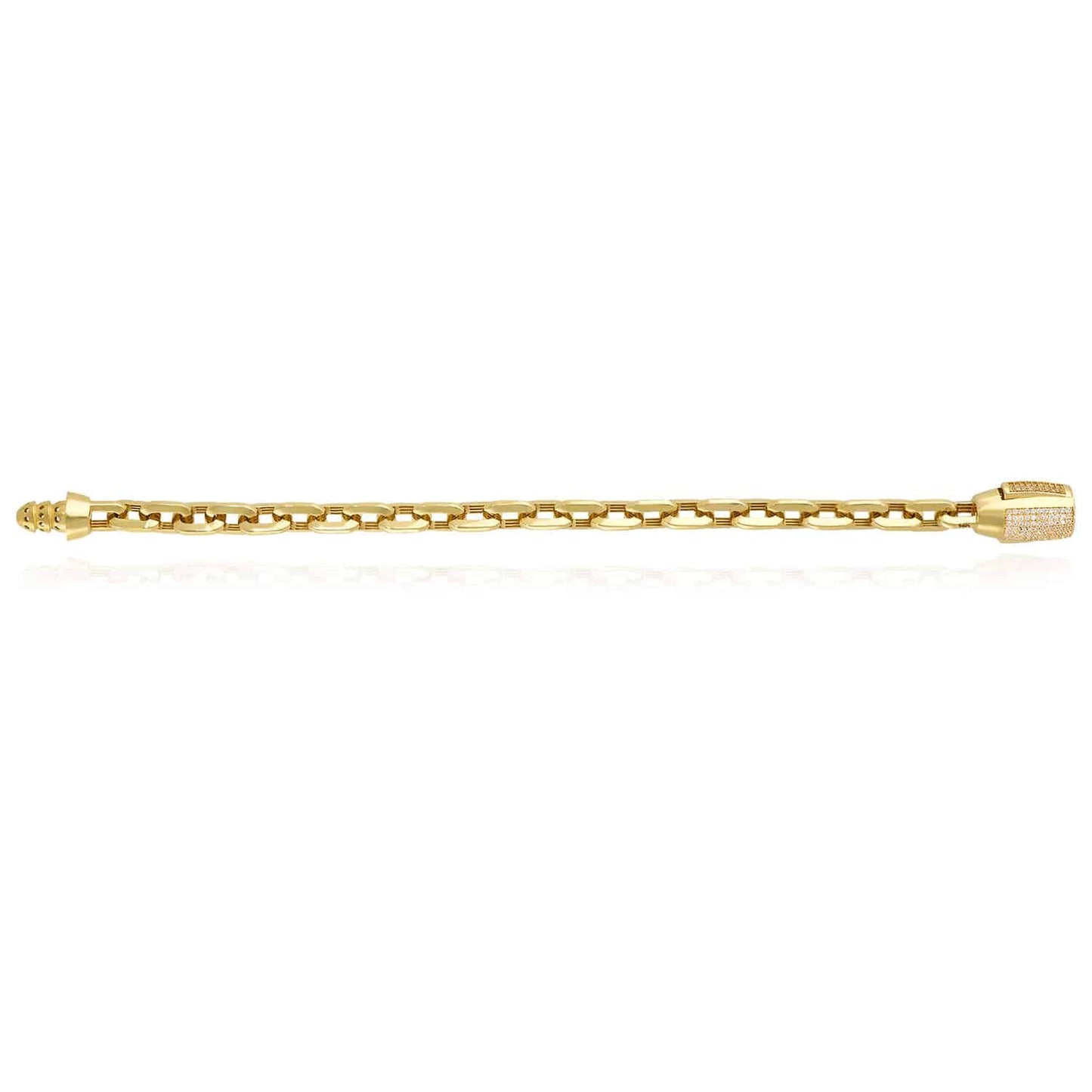 14K Gold CZ 8mm Barrel Clasp Parallel Oval Cable Bracelet 8"