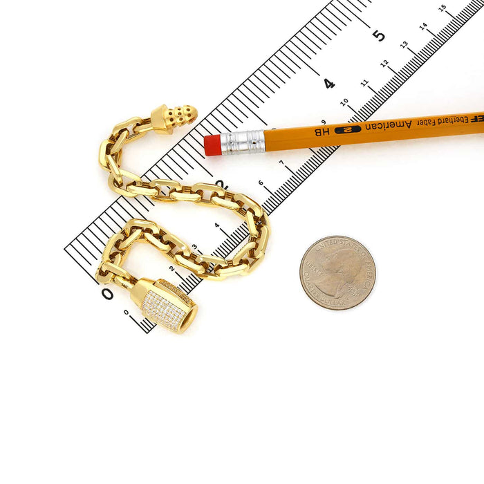 14K Gold CZ 8mm Barrel Clasp Parallel Oval Cable Bracelet (Hollow) 8" - WJD Exclusives