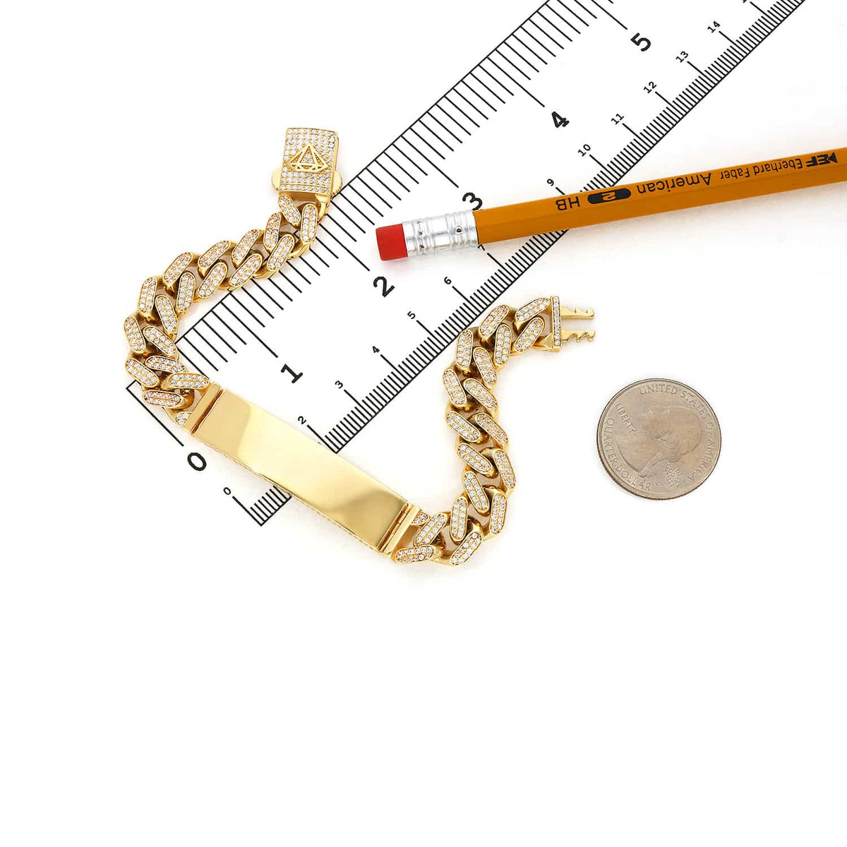 14K Yellow Gold CZ Pave 11mm Miami ID Bar Bracelet (Hollow) 8" - WJD Exclusives