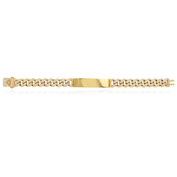 14K Yellow Gold CZ Pave 11mm Miami ID Bar Bracelet (Hollow) 8" - WJD Exclusives