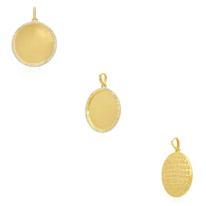 3.35CTW Natural Diamond 14K Gold Round Picture Memory Medallion Pendant 2.2" - WJD Exclusives