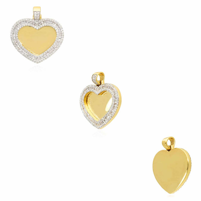 1.94CTW Natural Diamond 10K Yellow Gold Heart Picture Memory Pendant 1.3" - WJD Exclusives