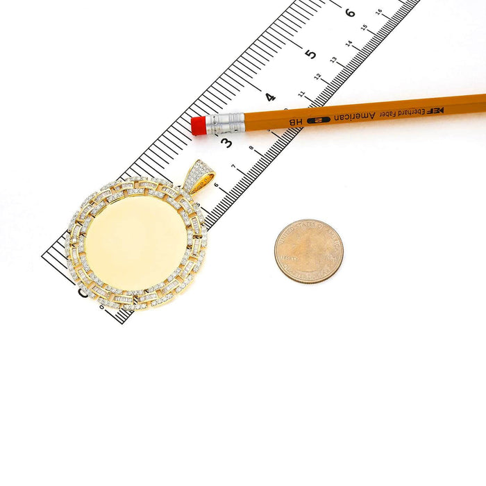 4.23CTW Natural Diamond 10K Yellow Gold Round Picture Frame Memory Pendant 2.5" - WJD Exclusives