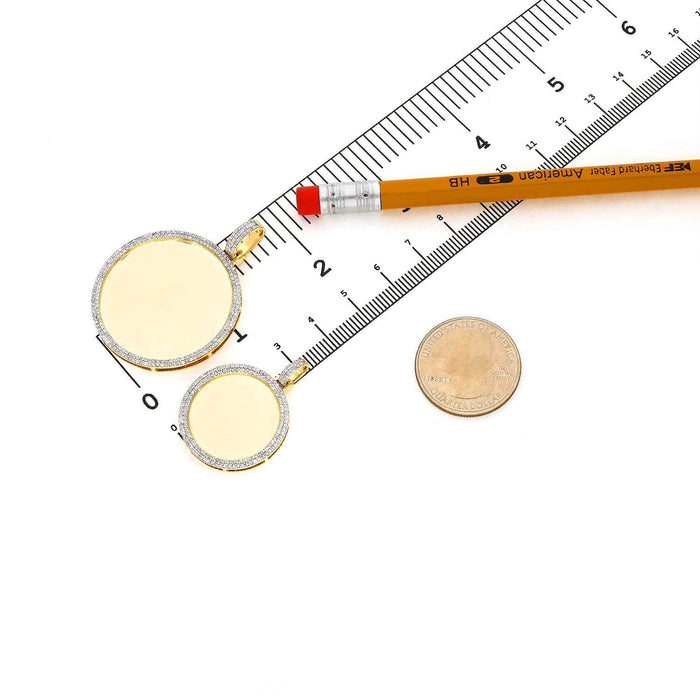 Natural Diamond Pave 10K Yellow Gold Round Picture Frame Memory Pendant 1" - 1.8" - WJD Exclusives