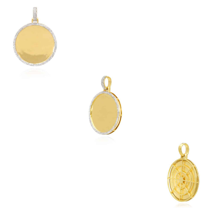 Natural Diamond Pave 10K Yellow Gold Round Picture Frame Memory Pendant 1" - 1.8" - WJD Exclusives