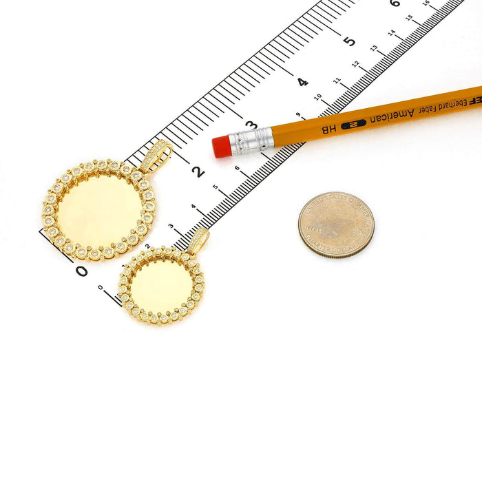 Natural Diamond 14K Yellow Gold Round Picture Frame Memory Pendant 1.4" - 2" - WJD Exclusives