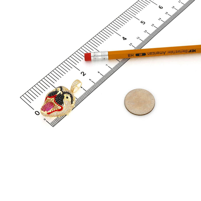 14K Yellow Gold CZ Pave Mad Dog Face Hip Hop Pendant 1.8" - WJD Exclusives