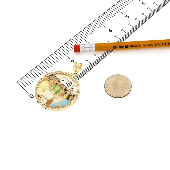 14K Yellow Gold CZ Enamel Religious Last Supper Pendant 2.1" - WJD Exclusives