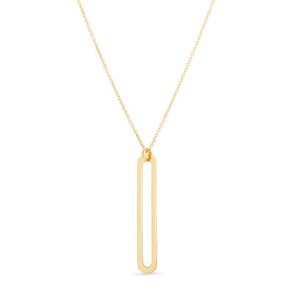 14K Yellow Gold Adjustable 16"-18" Necklace Single Paperclip Pendant 1.18"