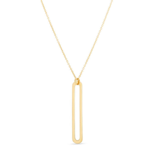14K Yellow Gold Adjustable 16"-18" Necklace Single Paperclip Pendant 1.18"