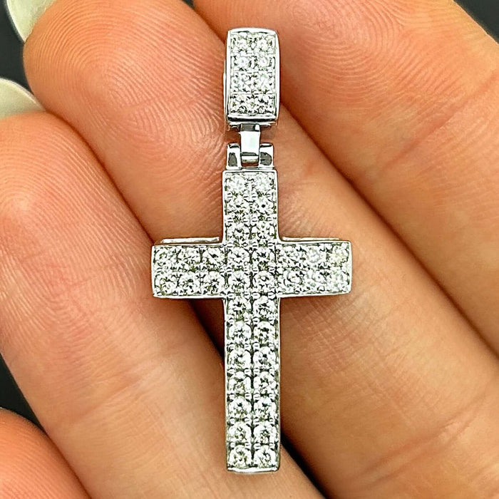 1Ct Natural Diamond 14k White Gold Religious Cross Pendant Necklace 16"-18"
