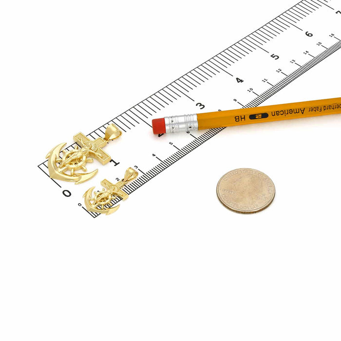 14K Yellow Gold Helm Jesus Christ Cross Anchor Pendant 1" - 1.5" - WJD Exclusives