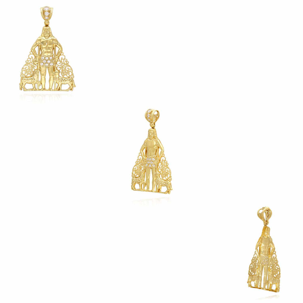14K Gold CZ Religious Saint Lazaro Pendant 2" - 2.7" - WJD Exclusives
