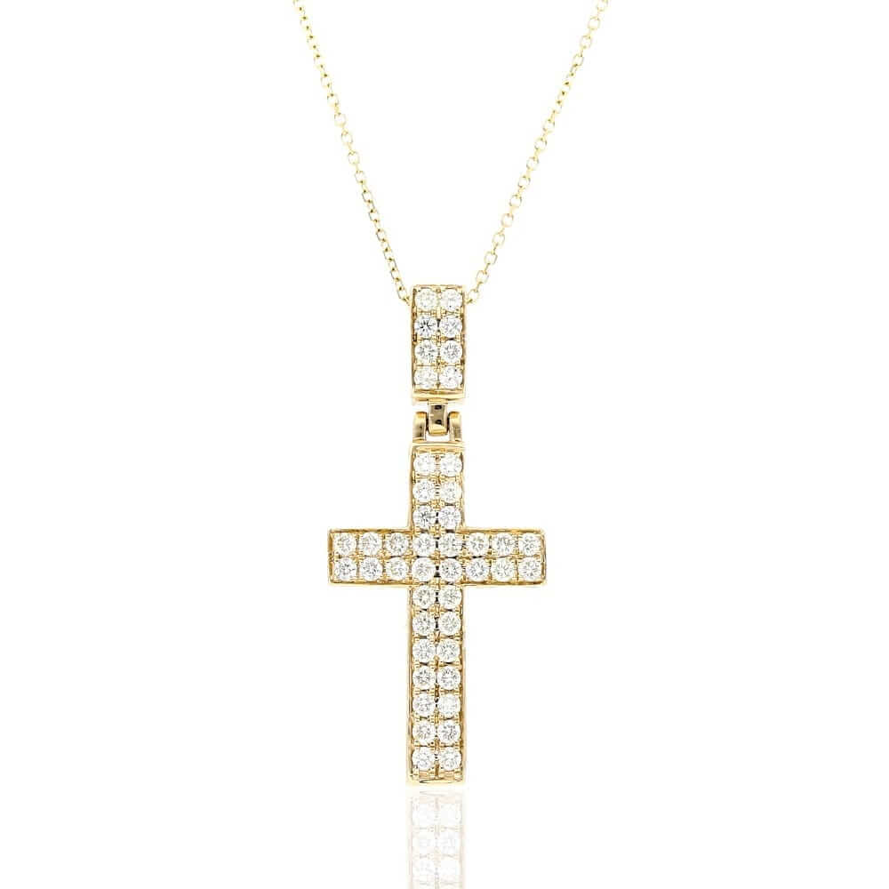1Ct Natural Diamond 14k Yellow Gold Religious Cross Pendant Necklace 16"-18"