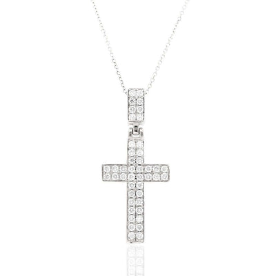 1Ct Natural Diamond 14k White Gold Religious Cross Pendant Necklace 16"-18"