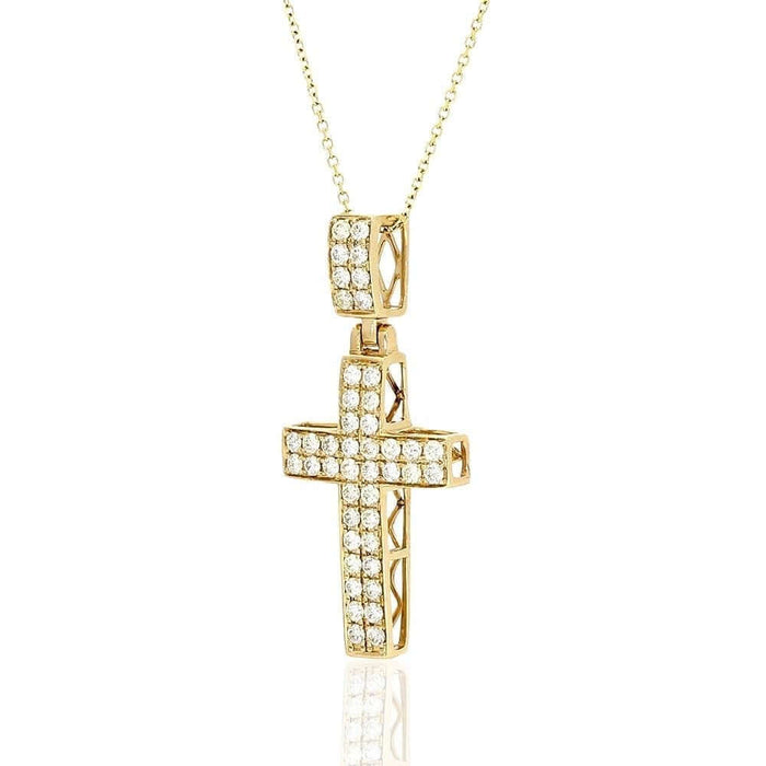 1Ct Natural Diamond 14k Yellow Gold Religious Cross Pendant Necklace 16"-18"