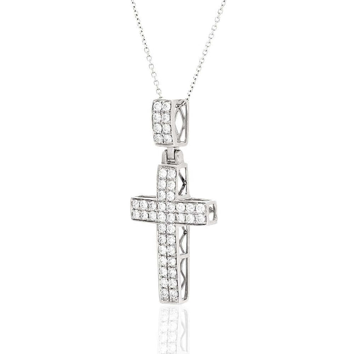 1Ct Natural Diamond 14k White Gold Religious Cross Pendant Necklace 16"-18"
