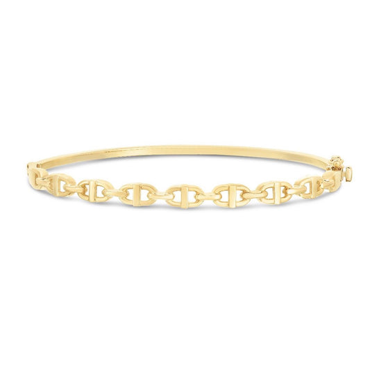 14K Gold Yellow Puffed Mariner Bangle Bracelet 7"