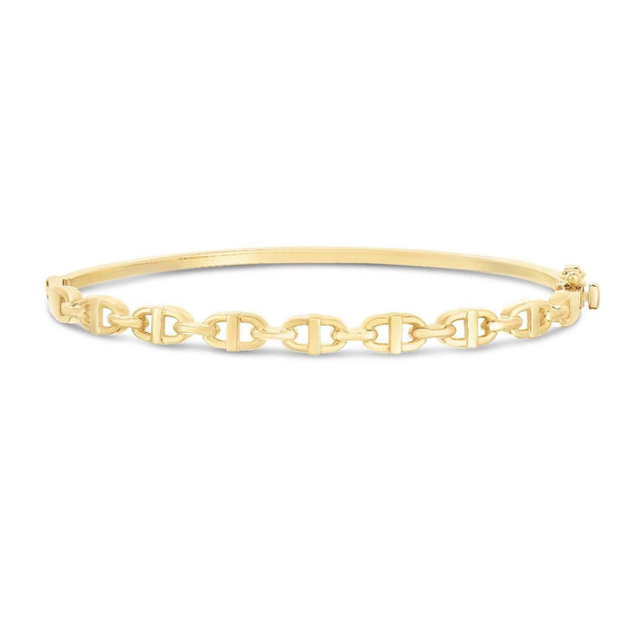14K Yellow Gold Puffed Mariner Bangle Bracelet (Hollow) 7" - WJD Exclusives