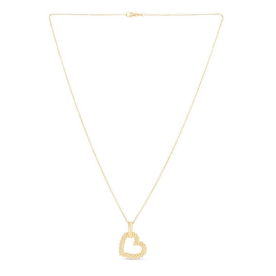 14K Yellow Gold Popcorn Open Heart Pendant with 18" Cable Chain - WJD Exclusives