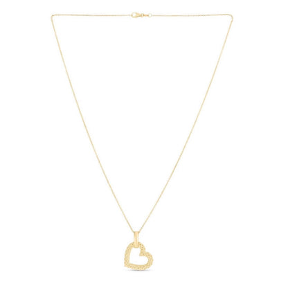 14K Yellow Gold Cable Necklace 18" Popcorn Open Heart Pendant