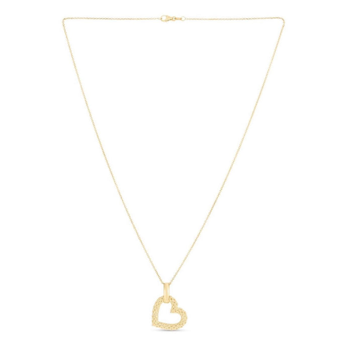 14K Yellow Gold Popcorn Open Heart Pendant with 18" Cable Chain - WJD Exclusives