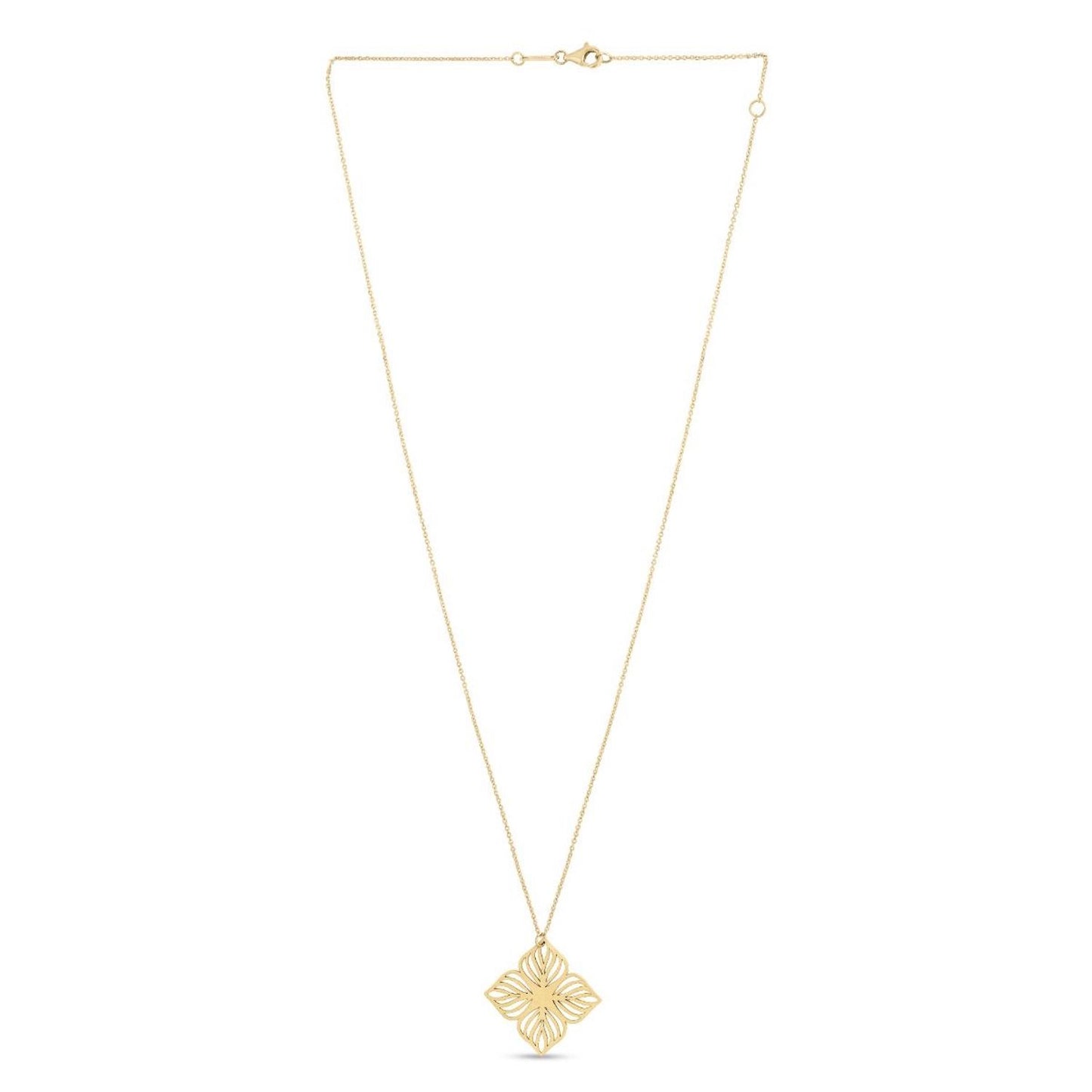 14K Yellow Gold Flower Pendant Chain Necklace 16"-18" Adjustable