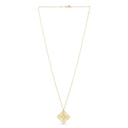 14K Yellow Gold Flower Pendant Chain Necklace 16"-18" Adjustable