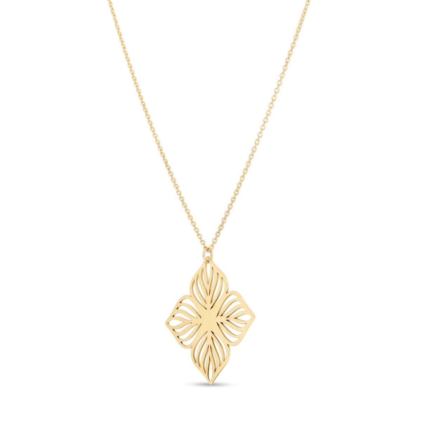 14K Yellow Gold Flower Pendant Chain Necklace 16"-18" Adjustable