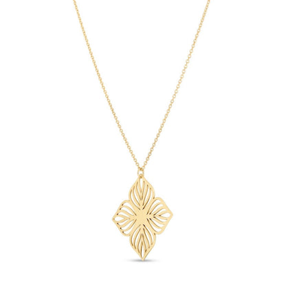 14K Yellow Gold Flower Pendant Chain Necklace 16"-18" Adjustable