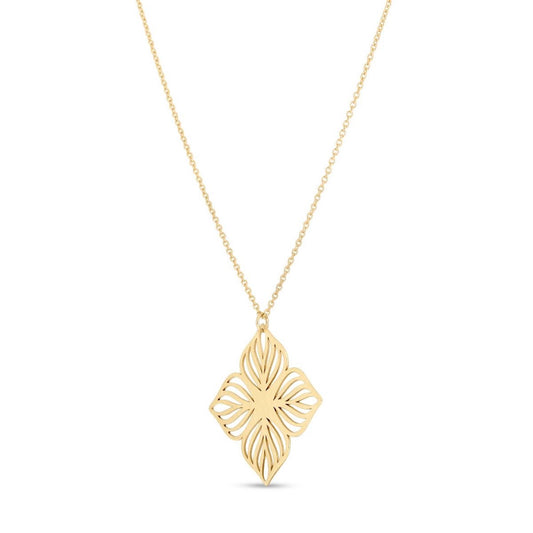 14K Yellow Gold Flower Pendant Chain Necklace 16"-18" Adjustable