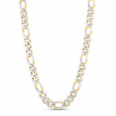 14K Yellow Gold 11.5mm White Pave Modern Lite Figaro Chain (Hollow) 24" - WJD Exclusives
