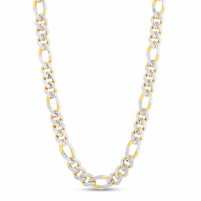 14K Yellow Gold 11.5mm White Pave Modern Lite Figaro Chain (Hollow) 24" - WJD Exclusives