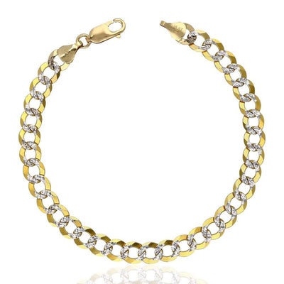 14K Yellow Gold 7mm Diamond-Cut Cuban Curb Bracelet (Solid Links) 8.5"