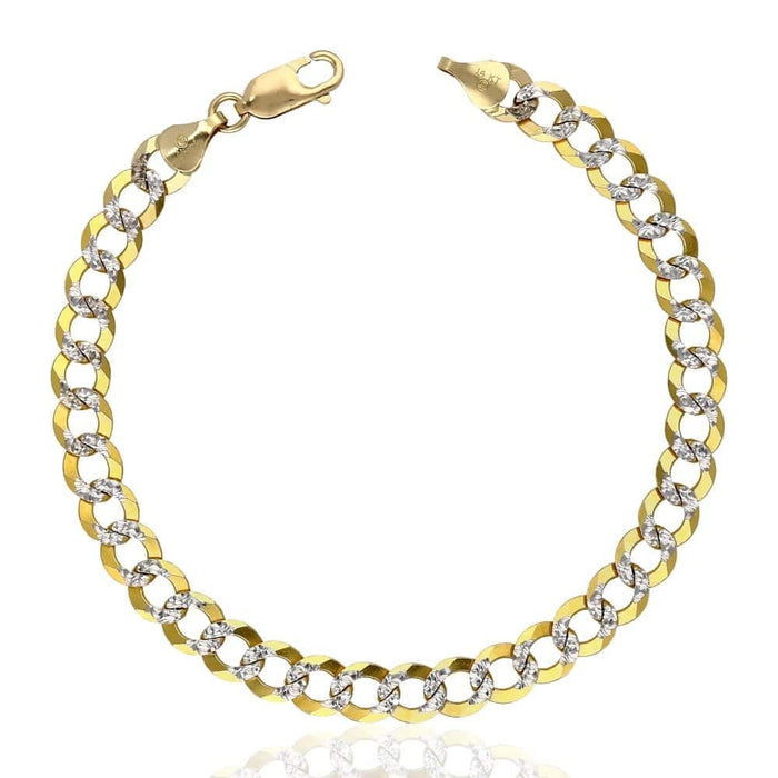 14K Yellow Gold 7mm Diamond-Cut Cuban Curb Bracelet (Solid Links) 8.5"