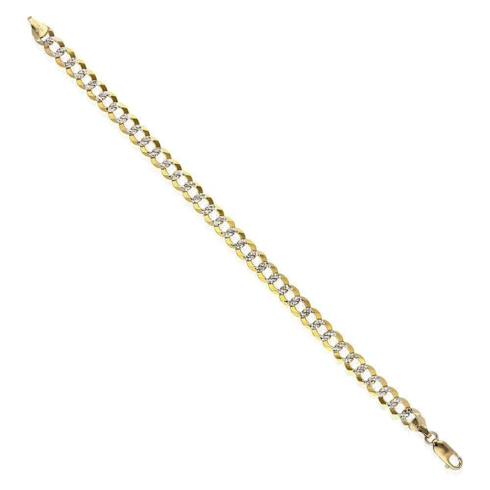 14K Yellow Gold 7mm Diamond-Cut Cuban Curb Bracelet (Solid Links) 8.5"