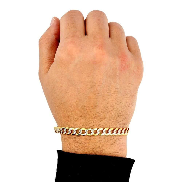 14K Yellow Gold 7mm Diamond-Cut Cuban Curb Bracelet (Solid Links) 8.5"