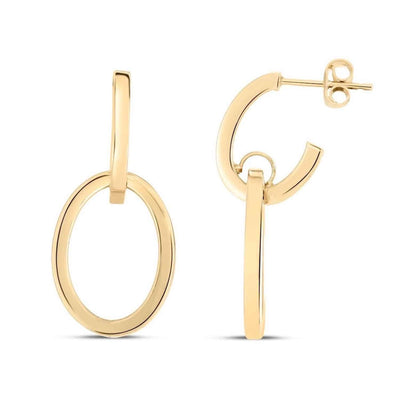 14K Yellow Gold Modern Interlocking Push Back Drop Hoop Earrings 30mm - WJD Exclusives