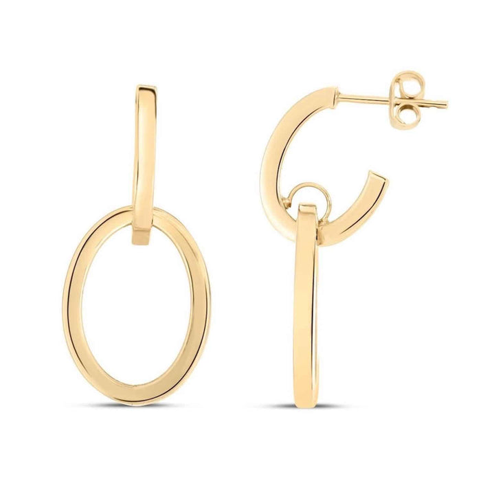 14K Yellow Gold Modern Interlocking Push Back Drop Hoop Earrings 30mm - WJD Exclusives