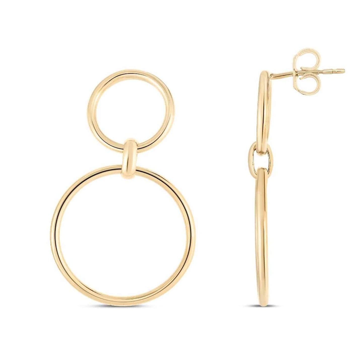 14K Yellow Gold Round Modern Drop Push Back Earrings 36mm