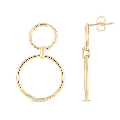 14K Yellow Gold Round Modern Drop Push Back Earrings 36mm