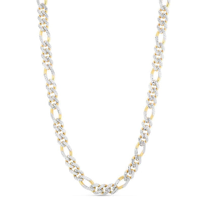 14K Yellow Gold 9.5mm White Pave Modern Lite Figaro Chain Necklace 22"-24"