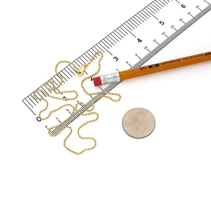 18K Yellow Gold Over Silver 1.3mm Rope Chain (Solid Links) 16" - 24" - WJD Exclusives