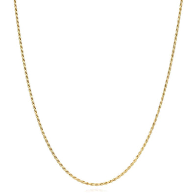 18K Yellow Gold Over Silver 1.3mm Rope Chain (Solid Links) 16" - 24" - WJD Exclusives