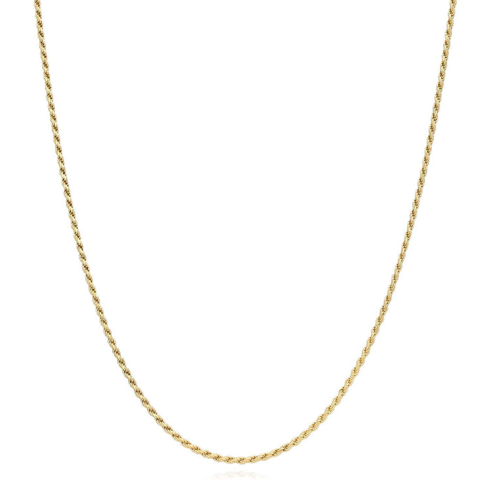 18K Yellow Gold Over Silver 1.3mm Rope Chain (Solid Links) 16" - 24" - WJD Exclusives