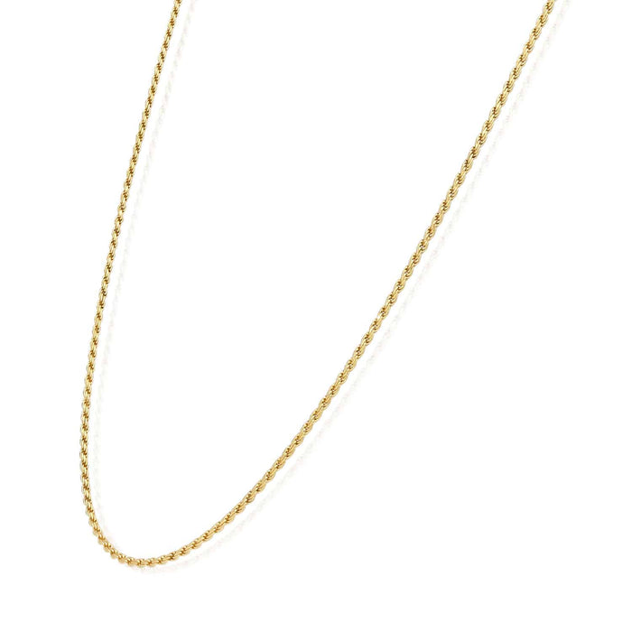 18K Yellow Gold Over Silver 1.3mm Rope Chain (Solid Links) 16" - 24" - WJD Exclusives