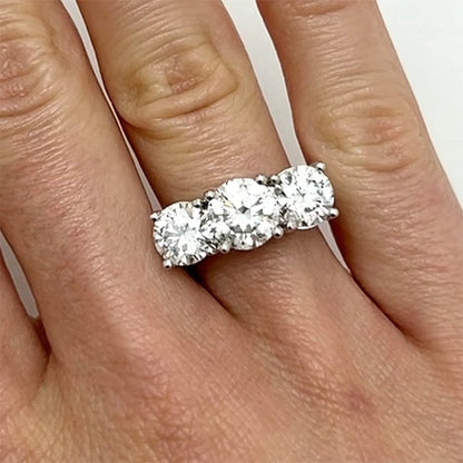 5CTW Real Moissanite Round-Cut 14K Real Gold White 3-Stone Anniversary Ring