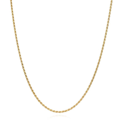 18K Yellow Gold Over Silver 1.5mm Rope Chain (Solid Links) 16" - 24" - WJD Exclusives